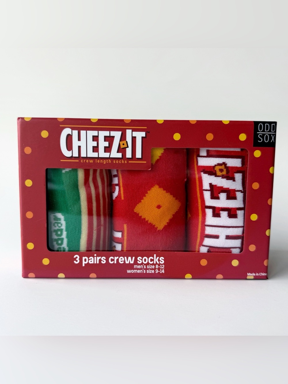 Odd Sox Cheez-It Crackers Crew Socks Gift Set Mens Womens 3 Pack Cheezits